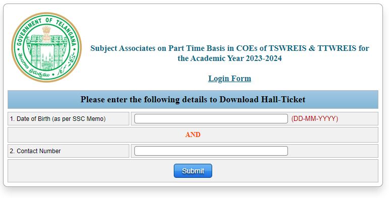 TSWREIS TTWREIS Subject Associates Hall Ticket 2023 (Out) for Exam Date June 25