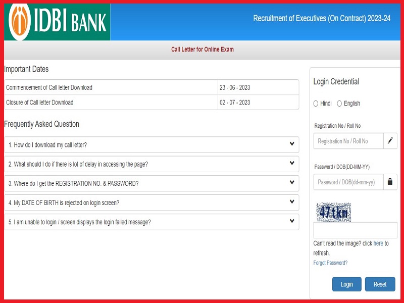 IDBI Executive Admit Card 2023 Link Released Check Exam Date @ idbibank.inimage