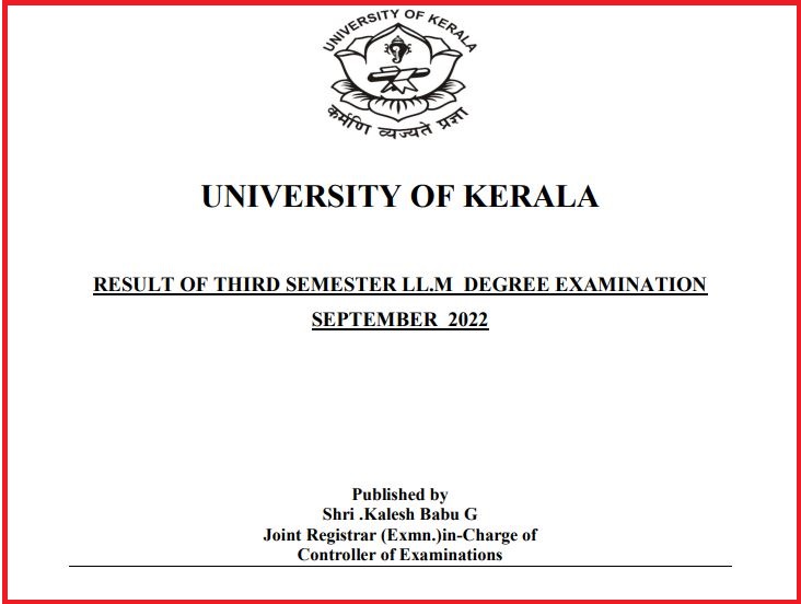 Kerala University LLM Third Sem Result 2023 (Out): Check Your Results Online Now