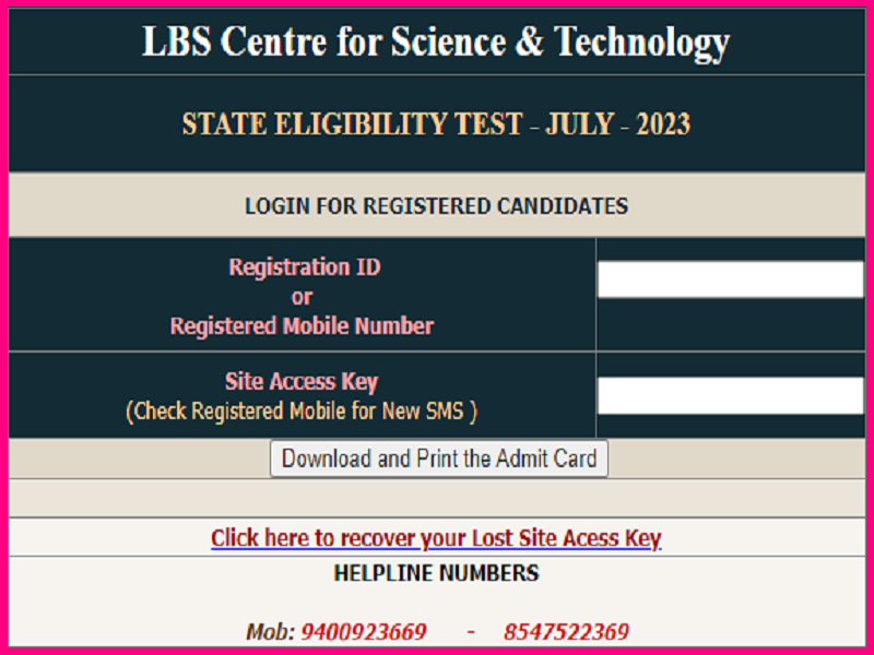 Kerala SET Hall Ticket 2023 (Out): Check LBS Admit Card @ lbscentre.kerala.gov.inimage