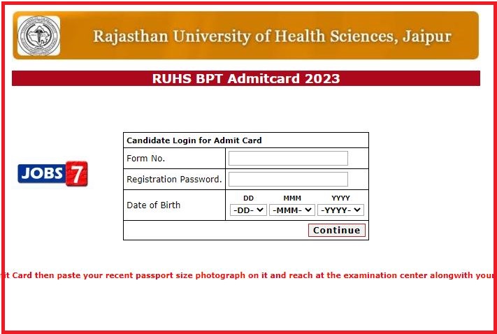 RUHS BPT Admit Card 2023 (Out): Download Now and Check Exam Date at  ruhsraj.org