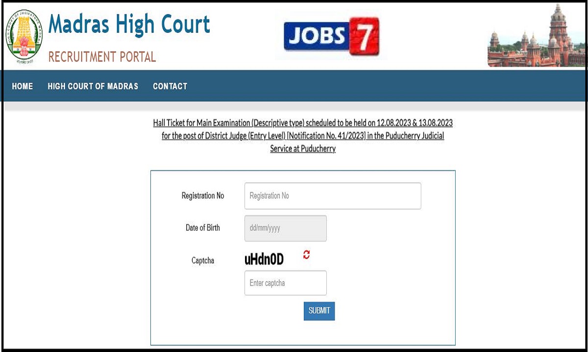 Madras High Court District Judge Mains Hall Ticket 2023 (Out): Download MHC Admit Cardimage