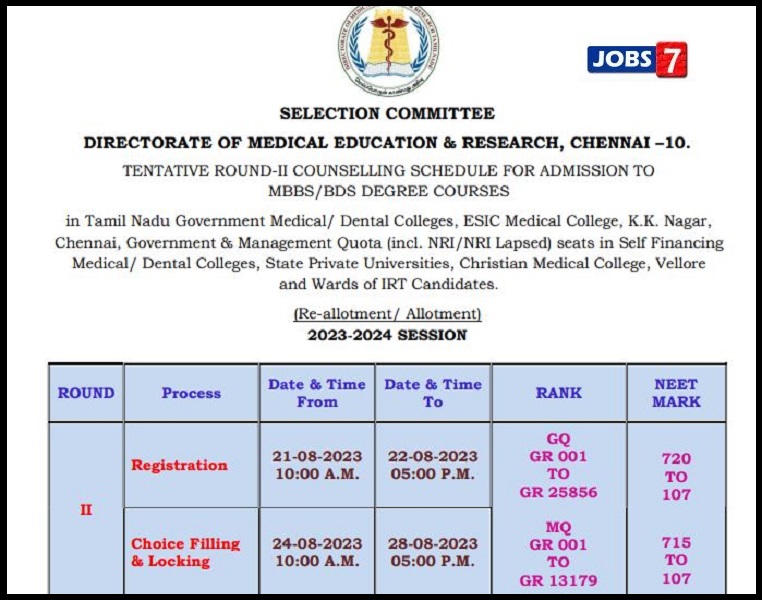 TN NEET UG Counselling Round 2 Schedule 2023 (Released): Check and download Hereimage