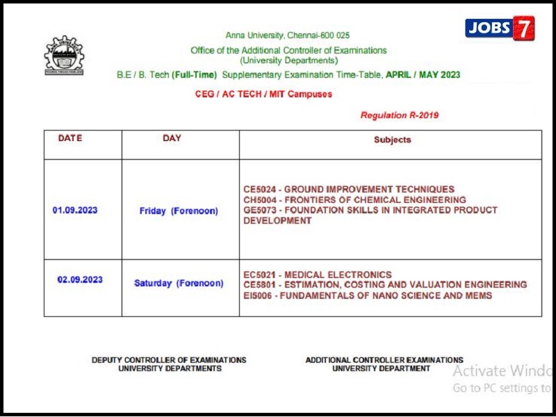 Anna University Arrear Exam Time Table 2023 (Released): Download at www.annauniv.eduimage