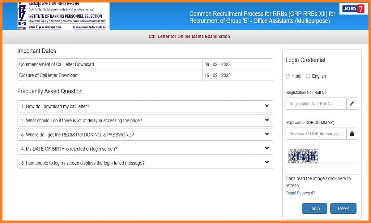 IBPS RRB Clerk Mains Admit Card 2023 (Released): Download Mains Exam Dateimage