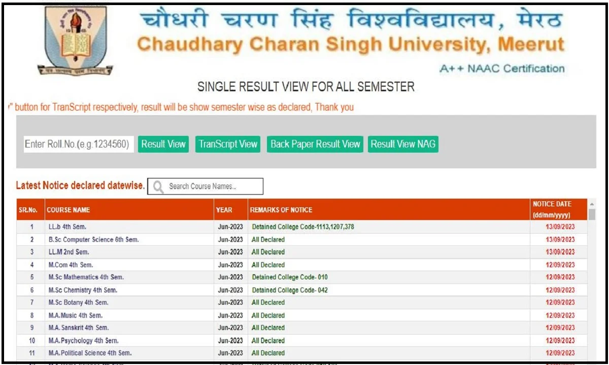 CCSU B.Sc 6th Sem Result 2023 (New): Check  BSc Computer Science Marks Here