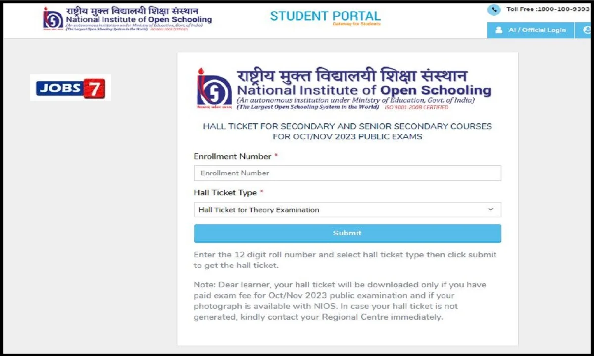 NIOS Admit Card 2023 (Released): Download Class 10 and 12 Hall Tickets Online Here