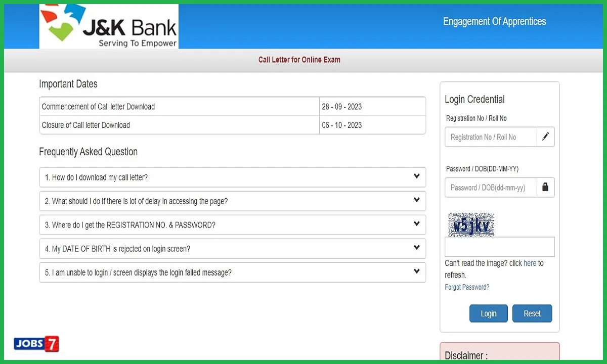 JK Bank Apprentice Admit Card 2023 (Out):  Download Exam Date image