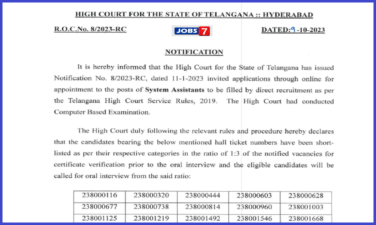 TS High Court System Assistant Result 2023 (Out): Check @ tshc.gov.in