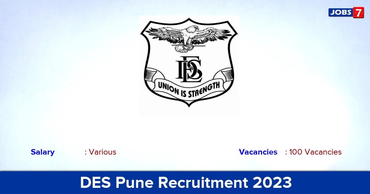 DES Pune Recruitment 2023 - Apply Offline for 100 Teacher Vacancies