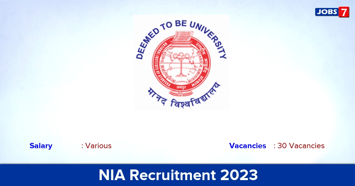 NIA Recruitment 2023 - Apply Online for 30 MTS, Pharmacist Vacancies
