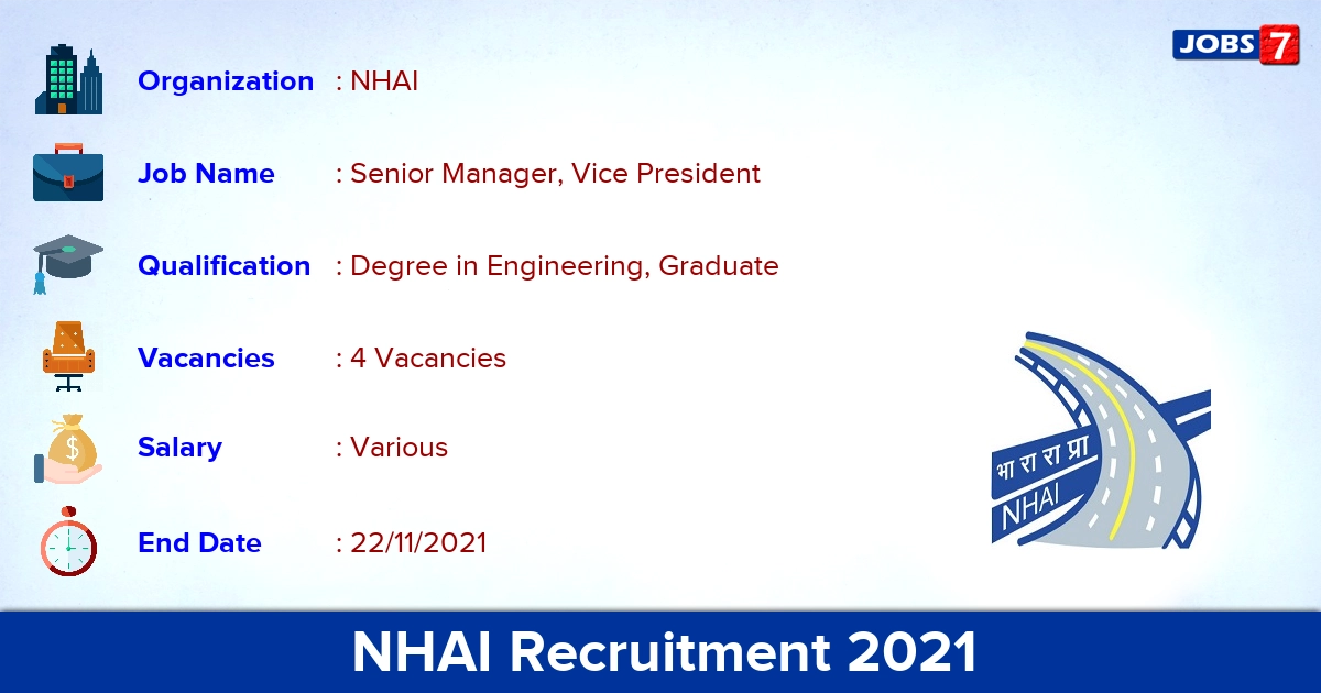 NHAI Recruitment 2021 - Apply Online for Senior ManagerJobs