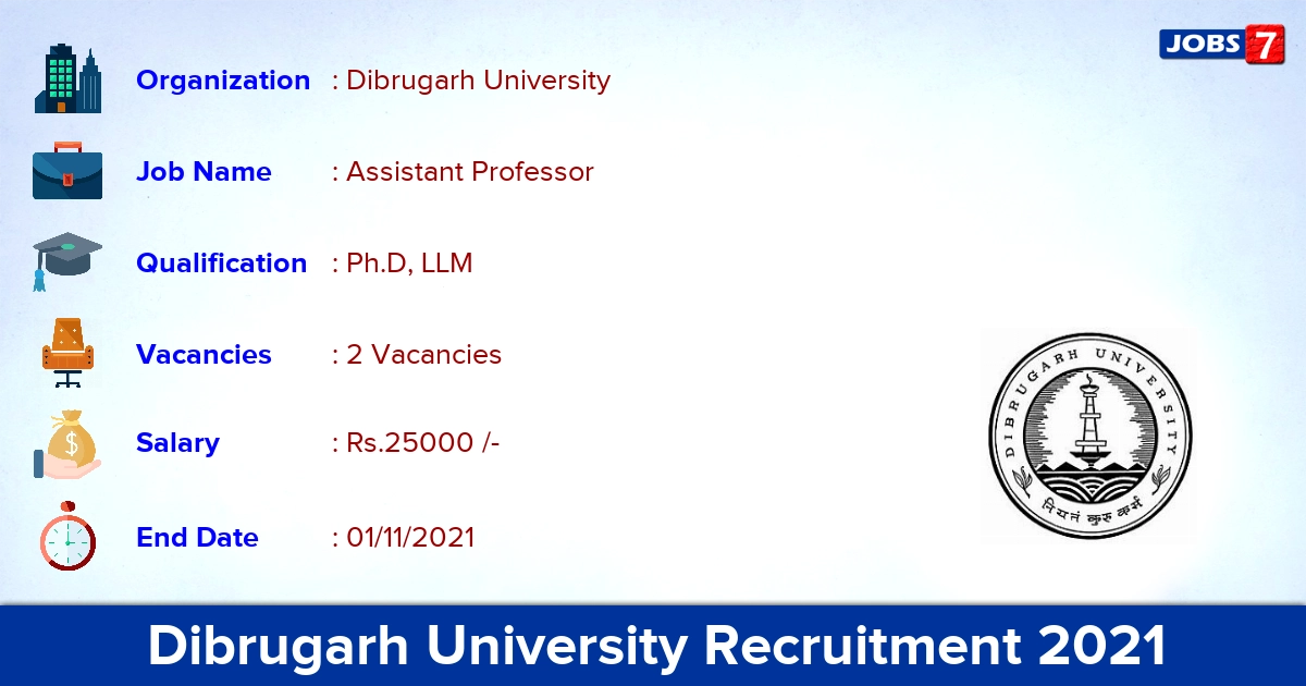 Dibrugarh University Recruitment 2021 - Direct Interview for Assistant Professor Jobs