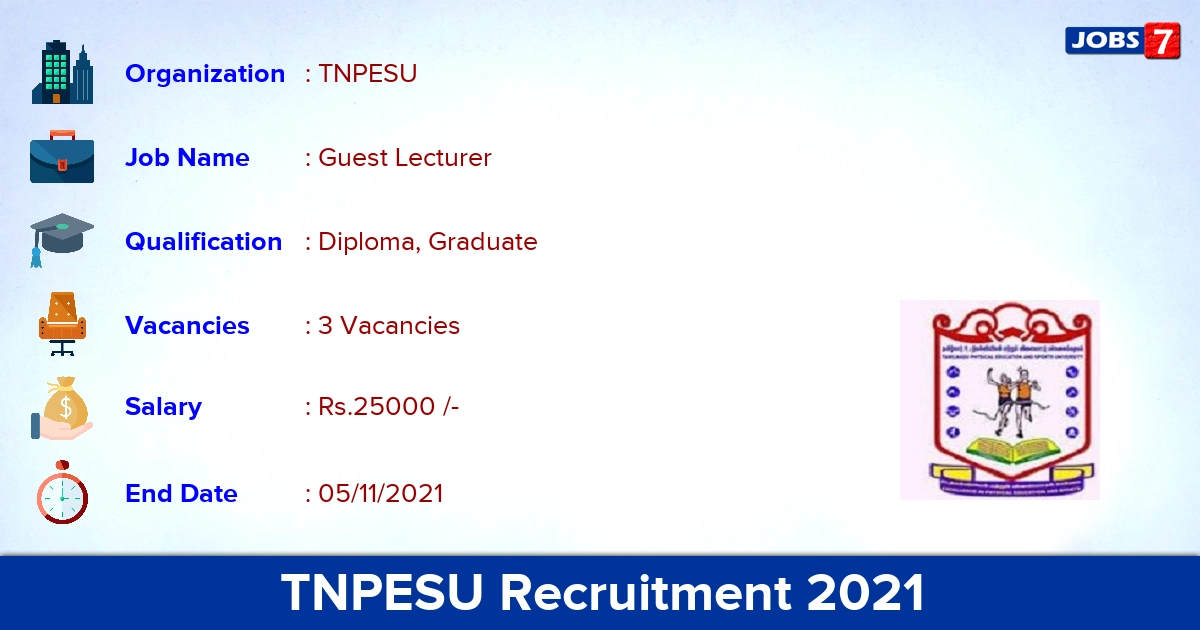 TNPESU Recruitment 2021 - Apply Offline for Guest Lecturer Jobs