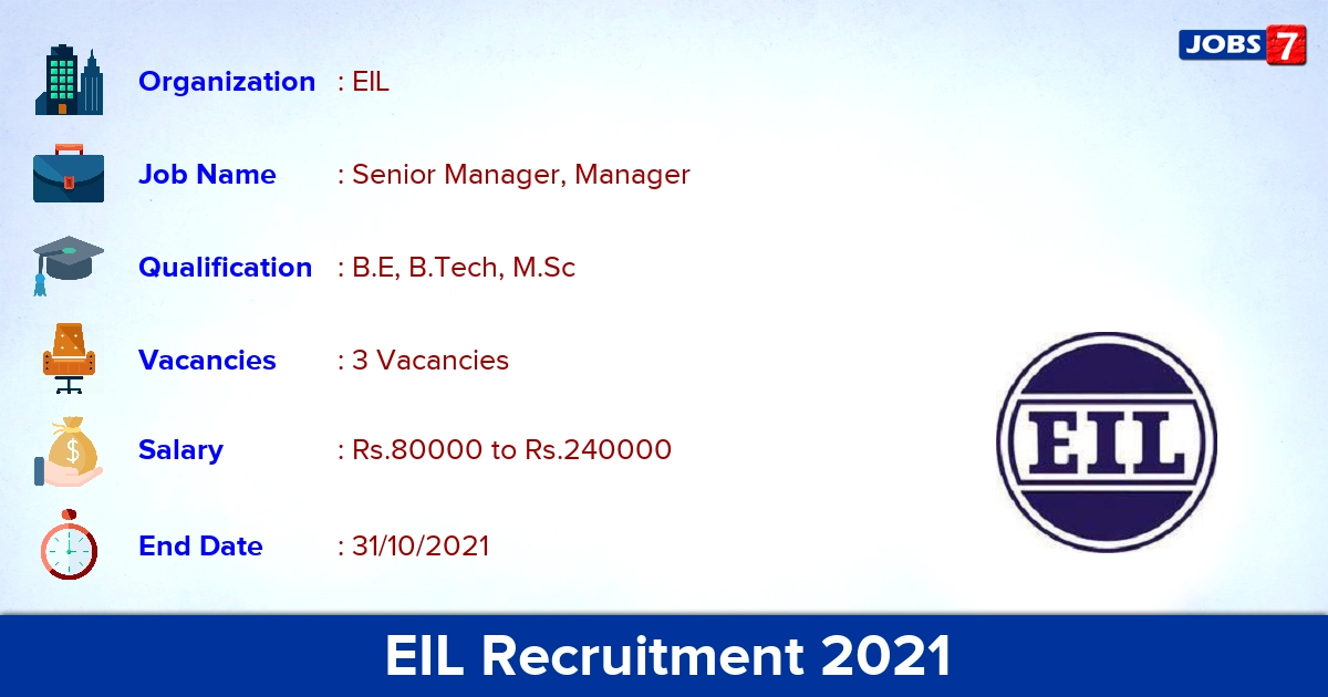 EIL Recruitment 2021 - Apply Online for Senior Manager, Manager Jobs