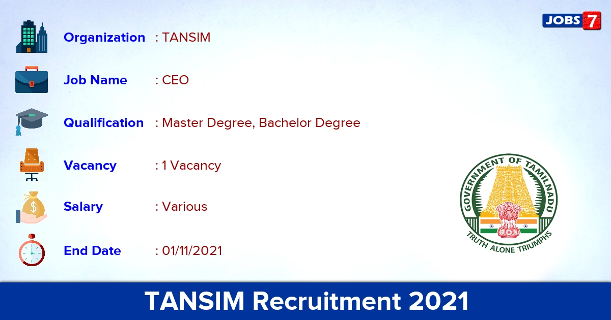 TANSIM Recruitment 2021 - Apply Online for CEO Jobs