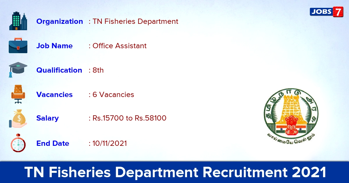 TN Fisheries Department Recruitment 2021 - Apply Offline for Office Assistant Jobs