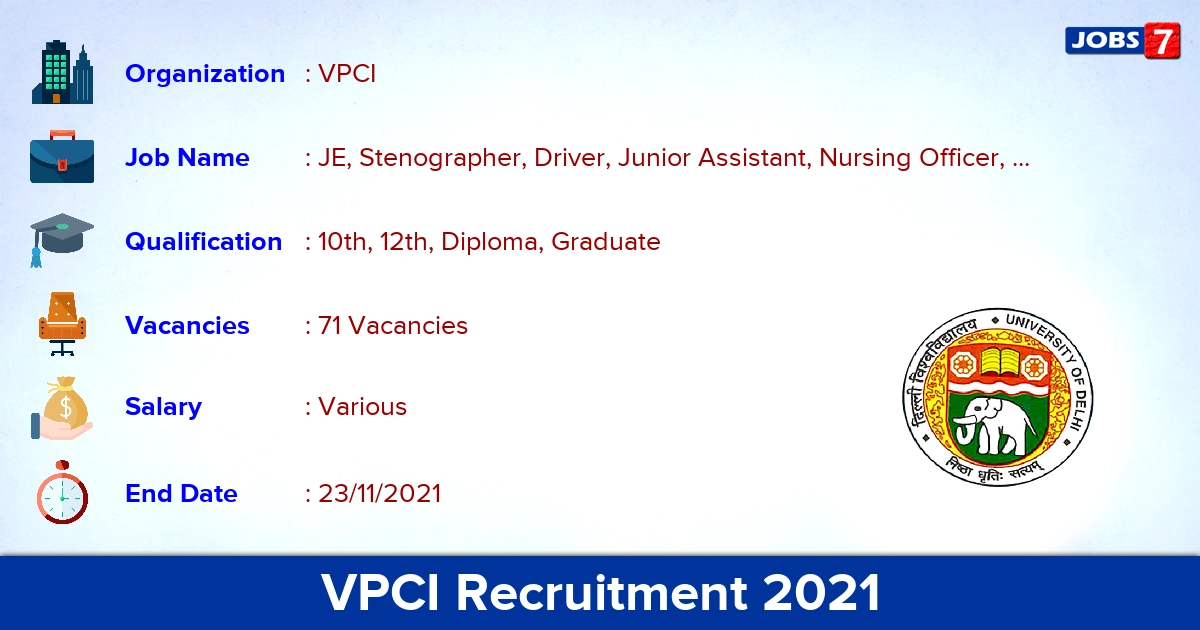 VPCI Recruitment 2021 - Apply Offline for 71 Non Teaching Vacancies