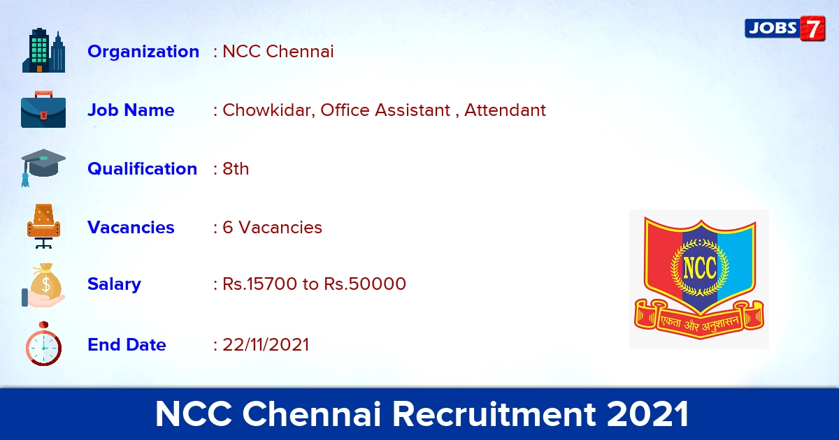 NCC Chennai Recruitment 2021 - Apply Offline for Chowkidar Jobs