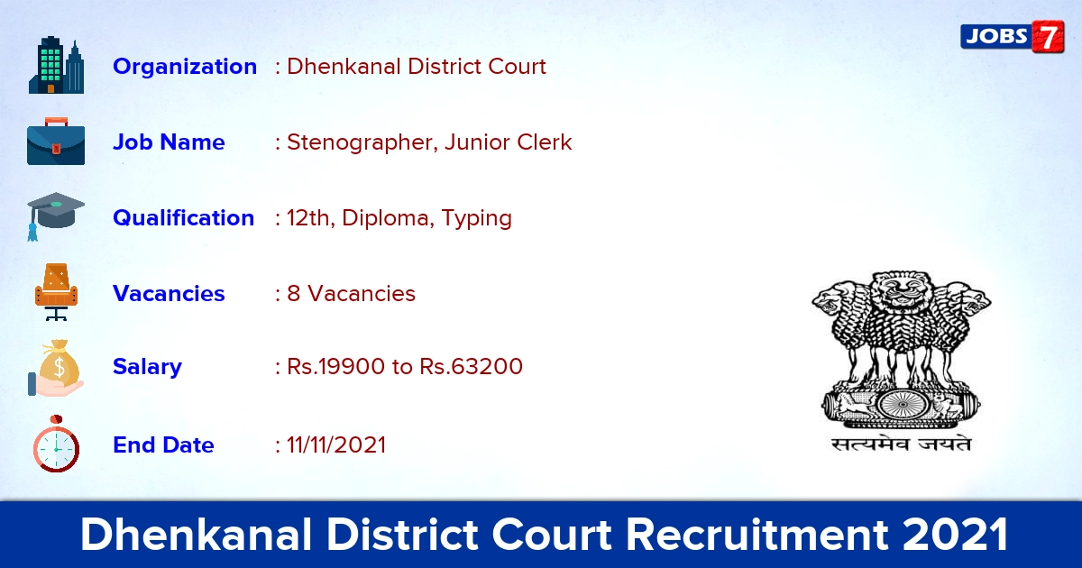Dhenkanal District Court Recruitment 2021 - Apply Offline for Stenographer Jobs