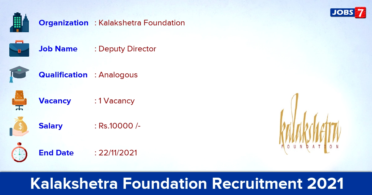 Kalakshetra Foundation Recruitment 2021 - Apply for Deputy Director Jobs