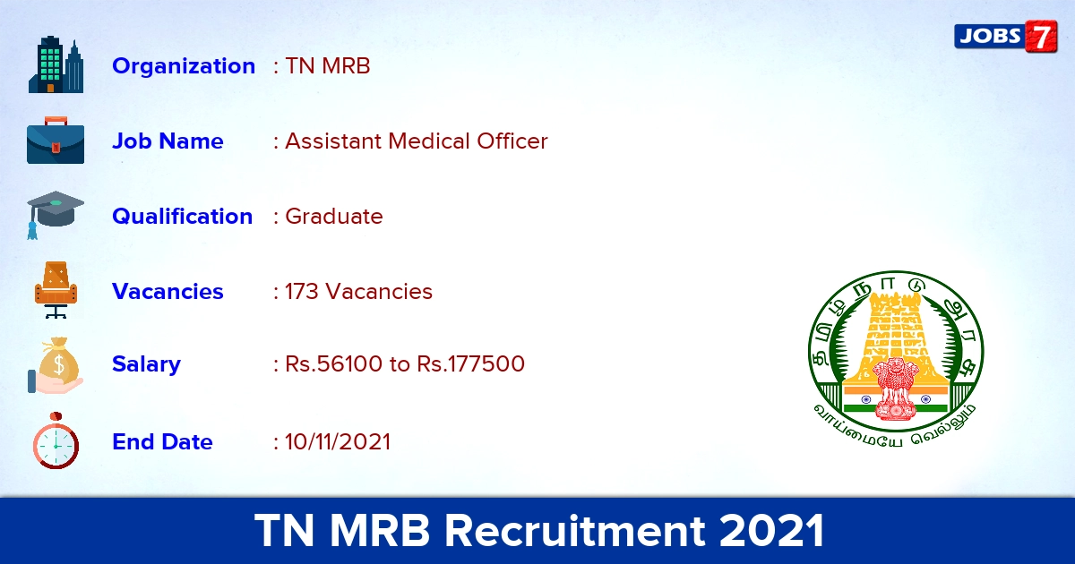 TN MRB Recruitment 2021 - Apply Online for 173 Assistant Medical Officer Vacancies