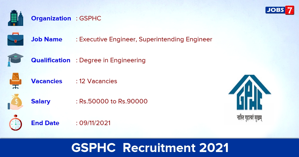 GSPHC Recruitment 2021 - Apply Online for 12 Executive Engineer Vacancies