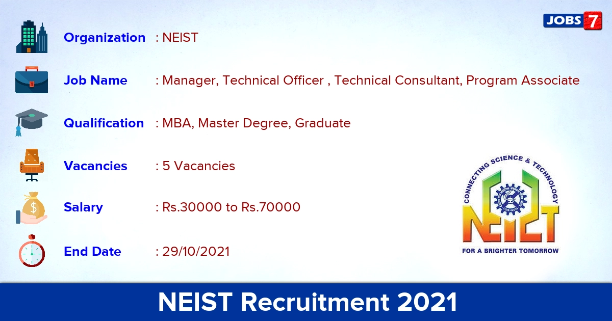 NEIST Recruitment 2021 - Direct Interview for Technical Officer Jobs