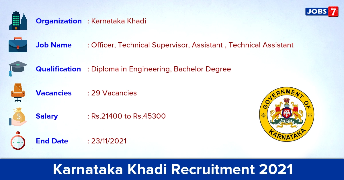 Karnataka Khadi Recruitment 2021 - Apply Online for 29 Technical Assistant Vacancies