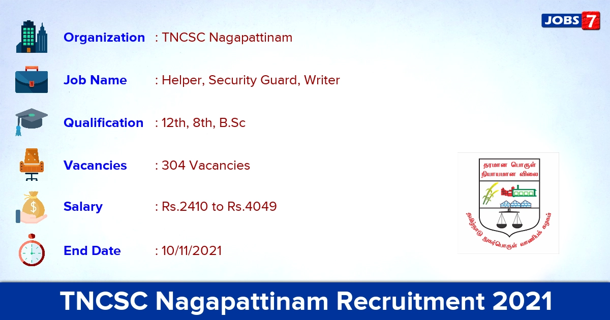 TNCSC Nagapattinam Recruitment 2021 - Apply for 304 Helper, Writer Vacancies