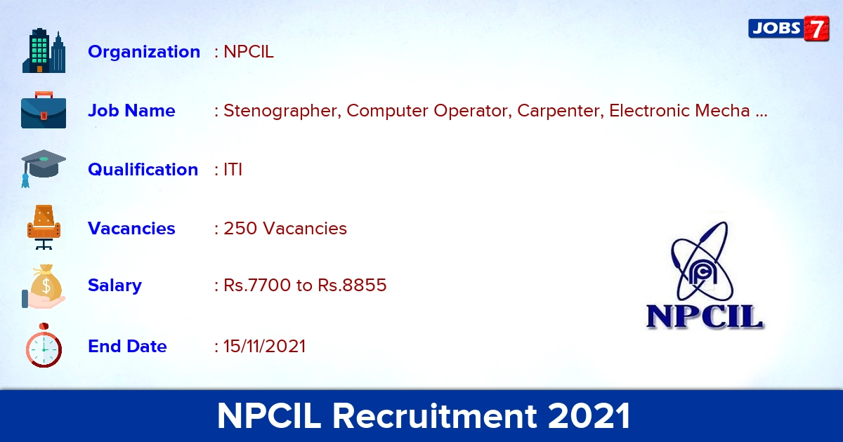NPCIL Recruitment 2021 - Apply Online for 250 Trade Apprentice Vacancies