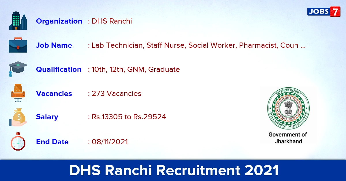 DHS Ranchi Recruitment 2021 - Apply Online for 273 Staff Nurse, ANM Vacancies