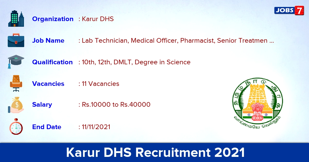 Karur DHS Recruitment 2021 - Apply Offline for 11 Lab Technician Vacancies