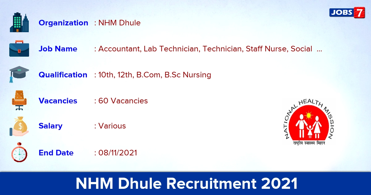 NHM Dhule Recruitment 2021 - Apply Offline for 60 Staff Nurse Vacancies