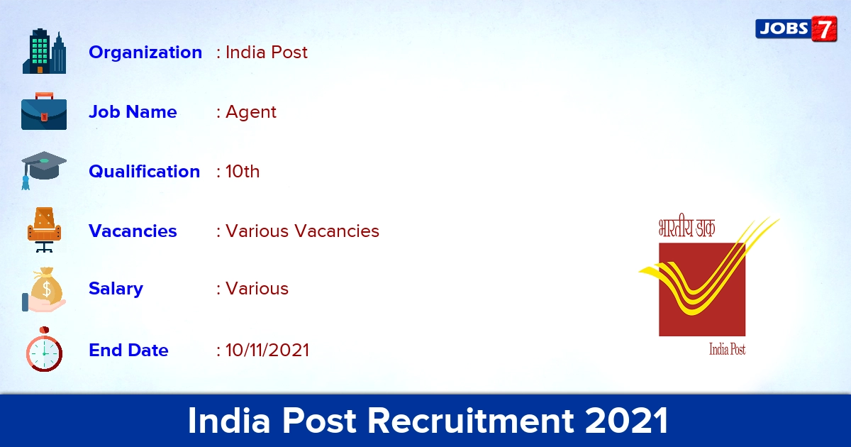 India Post Recruitment 2021 - Direct Interview for Postal Life Insurance Agent Vacancies India Post Recruitment 2021 - Direct Interview for Postal Life Insurance Agent Vacancies