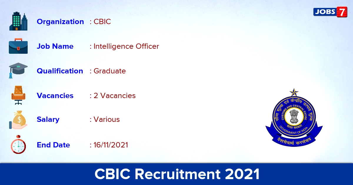 CBIC Recruitment 2021 - Apply Online for Intelligence Officer Jobs