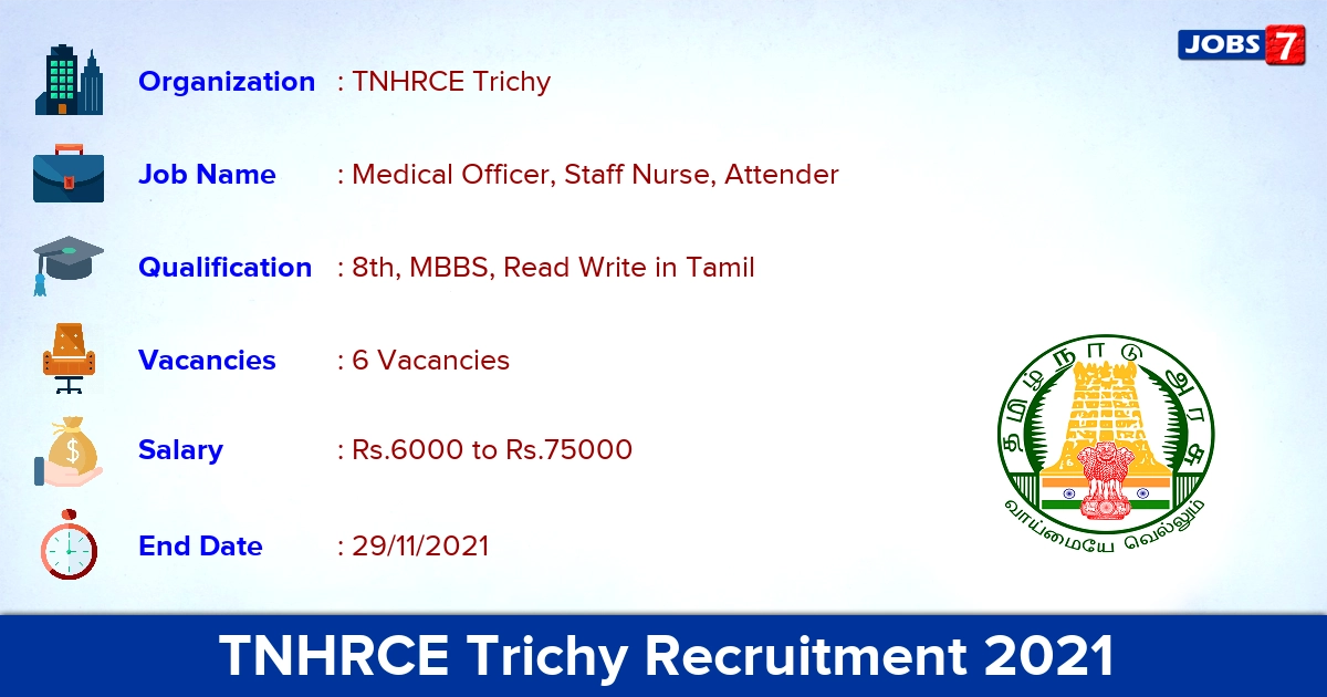 TNHRCE Trichy Recruitment 2021 - Apply for Staff Nurse, Attender Jobs