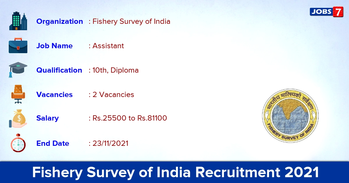 Fishery Survey of India Recruitment 2021 - Apply Offline for Service Assistant Jobs