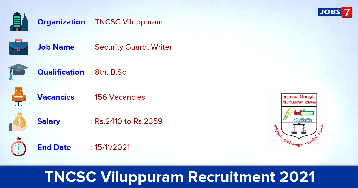 TNCSC Viluppuram Recruitment 2021 - Apply for 156 Security Guard, Writer Vacancies