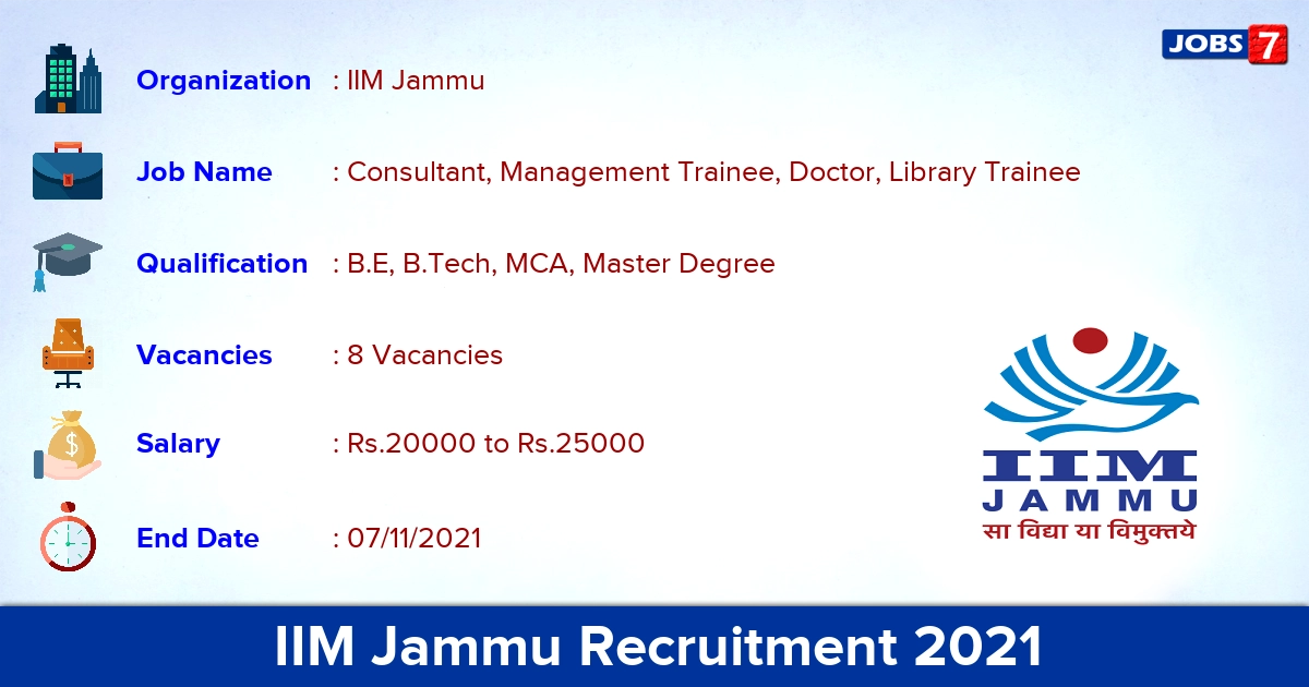 IIM Jammu Recruitment 2021 - Apply Online for Library Trainee Jobs