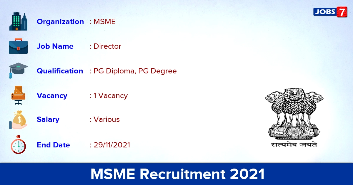 MSME Recruitment 2021 - Apply Offline for Principal Director Jobs