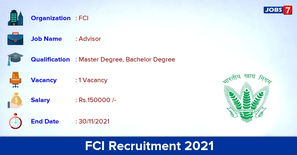 FCI Recruitment 2021 - Apply Offline for Advisor Jobs