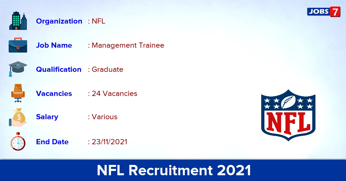 NFL Recruitment 2021 - Apply Online for 24 Management Trainee Vacancies