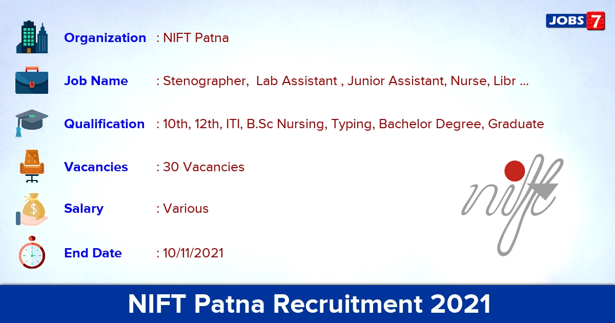 NIFT Patna Recruitment 2021 - Apply Offline for 30 Stenographer,  Lab Assistant Vacancies