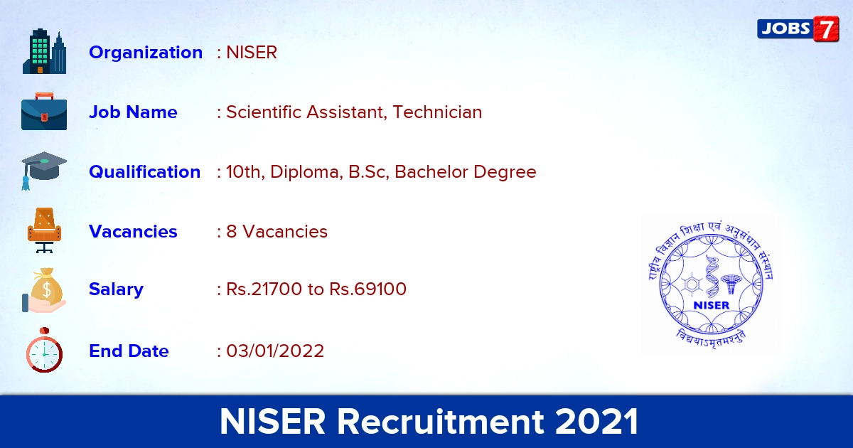NISER Recruitment 2021 - Apply Online for Scientific Assistant, Technician Jobs