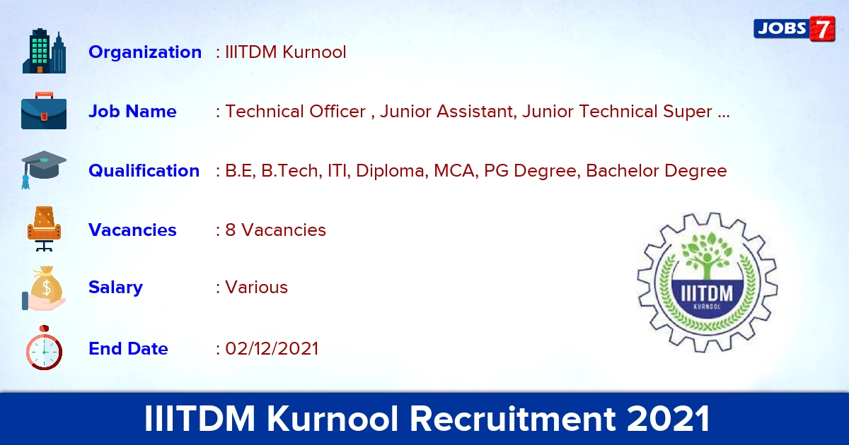 IIITDM Kurnool Recruitment 2021 - Apply Online for Technical Officer Jobs