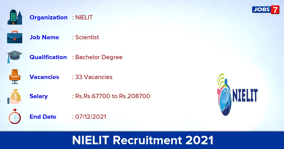 NIELIT Recruitment 2021 - Apply Online for 33 Scientist vacancies