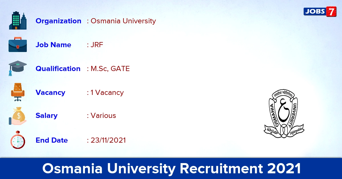 Osmania University Recruitment 2021 - Apply Offline for JRF Jobs