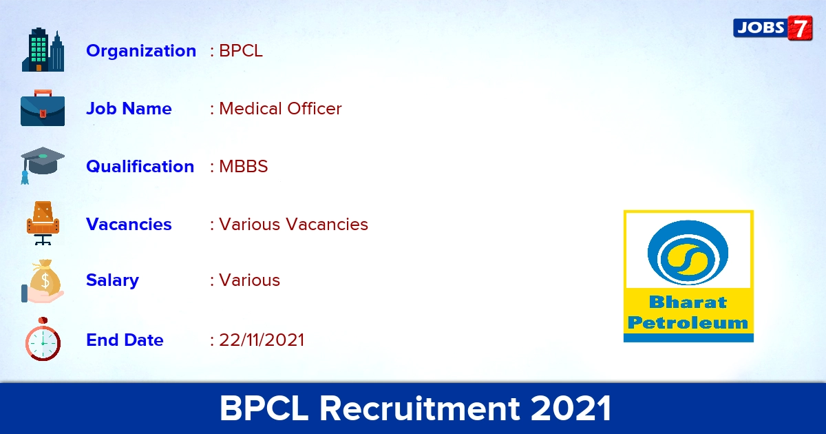 BPCL Recruitment 2021 - Apply Offline for NaN Medical Officer vacancies