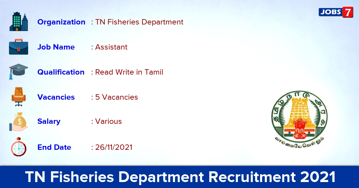 TN Fisheries Department Recruitment 2021 - Apply for Fisheries Assistant Jobs